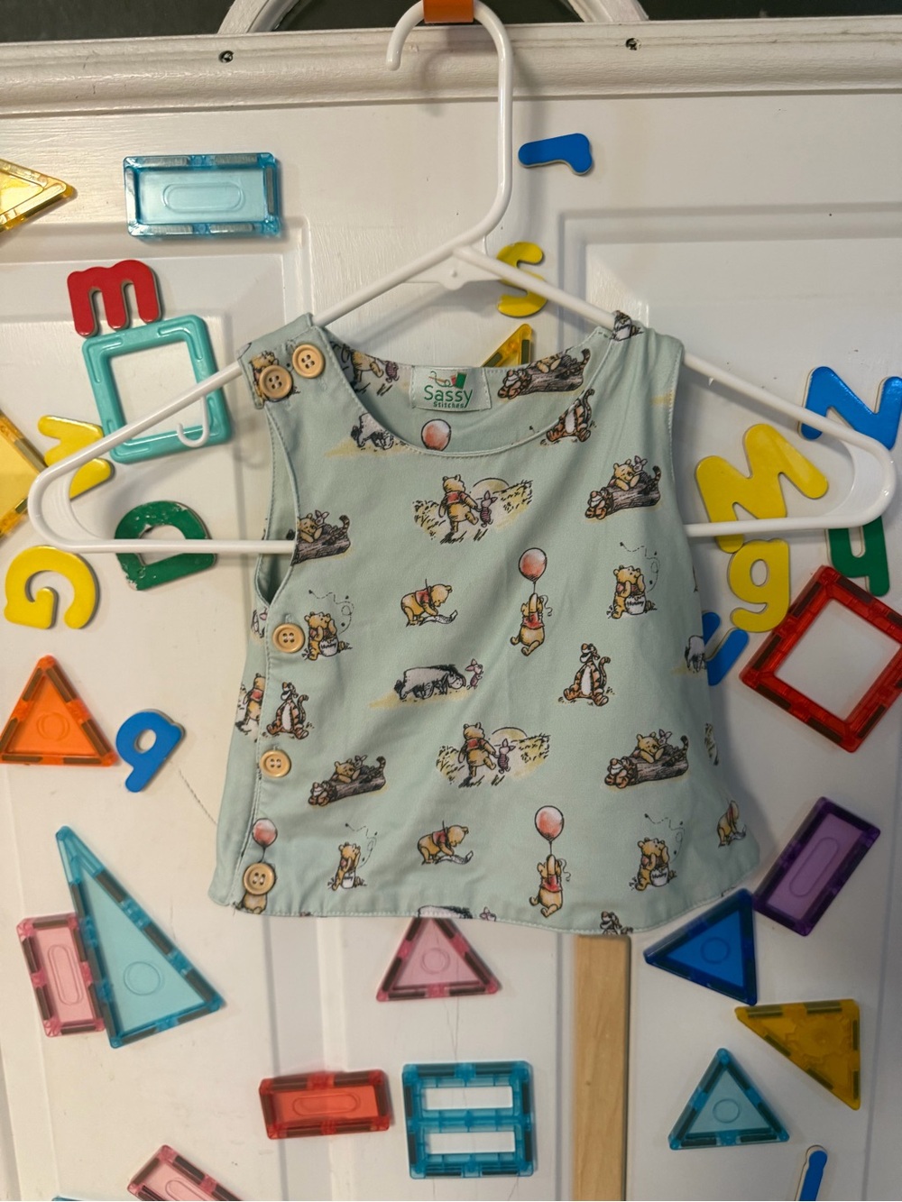 Stitches Light Blue Winnie-the-Pooh Button-Shoulder Kids Top